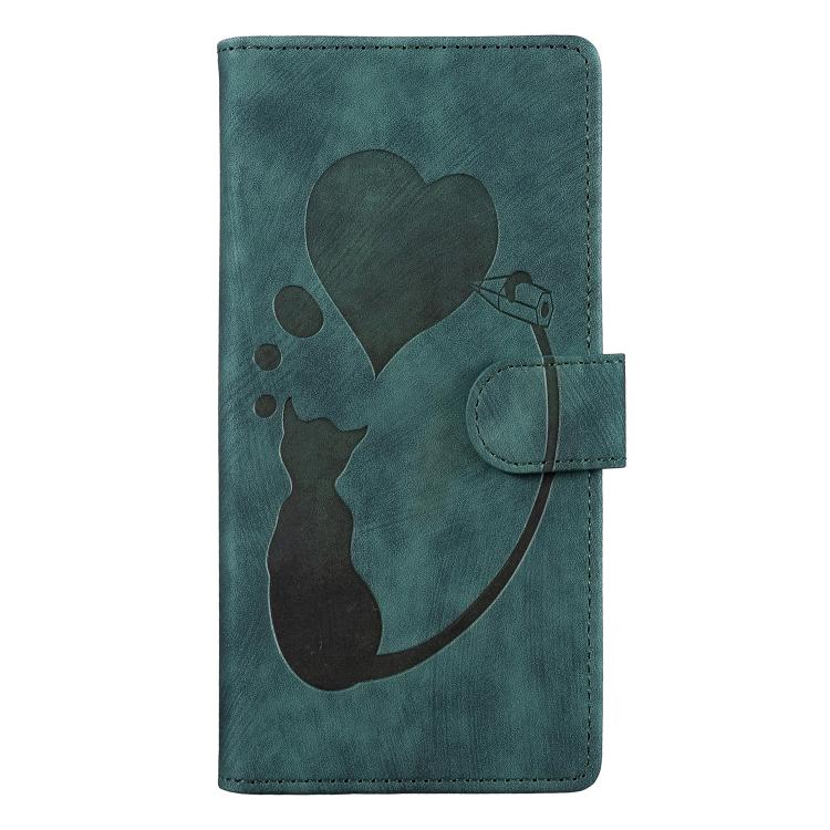 For iPhone Air Pen Heart Cat Embossed Leather Phone Case(Green) - iPhone Air Cases by buy2fix | Online Shopping UK | buy2fix