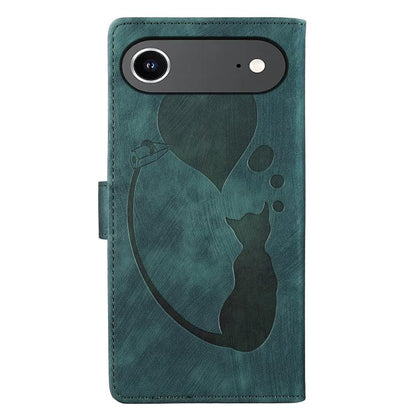 For iPhone Air Pen Heart Cat Embossed Leather Phone Case(Green) - iPhone Air Cases by buy2fix | Online Shopping UK | buy2fix