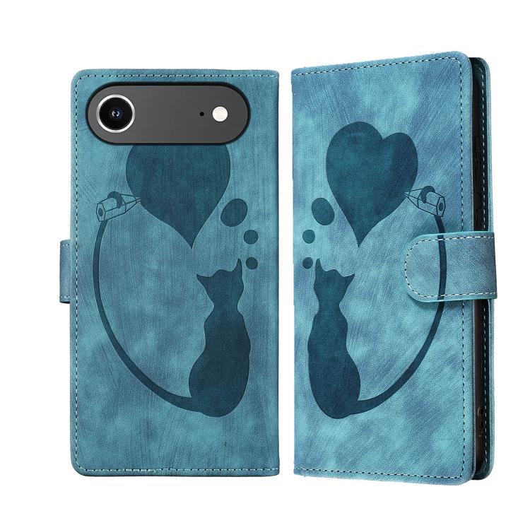 For iPhone Air Pen Heart Cat Embossed Leather Phone Case(Blue) - iPhone Air Cases by buy2fix | Online Shopping UK | buy2fix