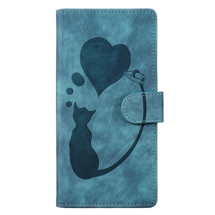 For iPhone Air Pen Heart Cat Embossed Leather Phone Case(Blue) - iPhone Air Cases by buy2fix | Online Shopping UK | buy2fix