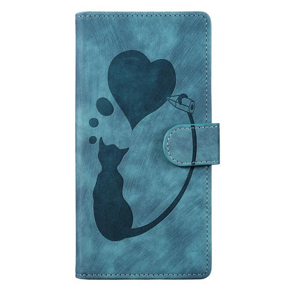 For iPhone Air Pen Heart Cat Embossed Leather Phone Case(Blue) - iPhone Air Cases by buy2fix | Online Shopping UK | buy2fix