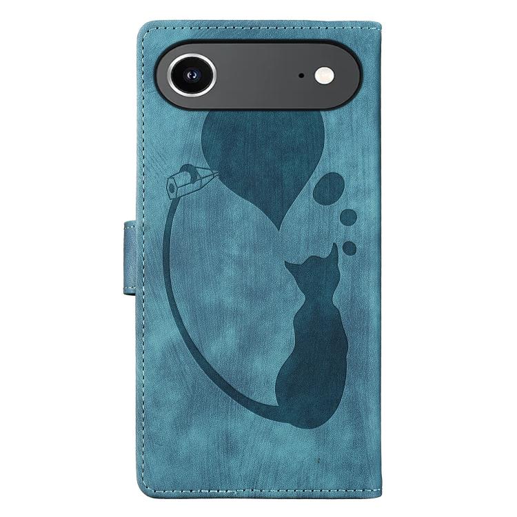 For iPhone Air Pen Heart Cat Embossed Leather Phone Case(Blue) - iPhone Air Cases by buy2fix | Online Shopping UK | buy2fix
