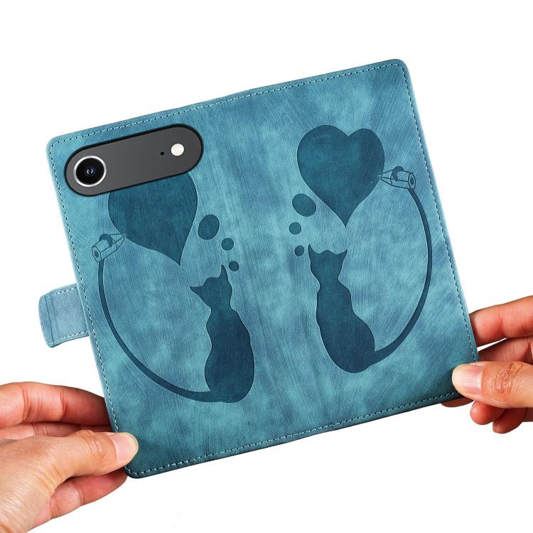 For iPhone Air Pen Heart Cat Embossed Leather Phone Case(Blue) - iPhone Air Cases by buy2fix | Online Shopping UK | buy2fix