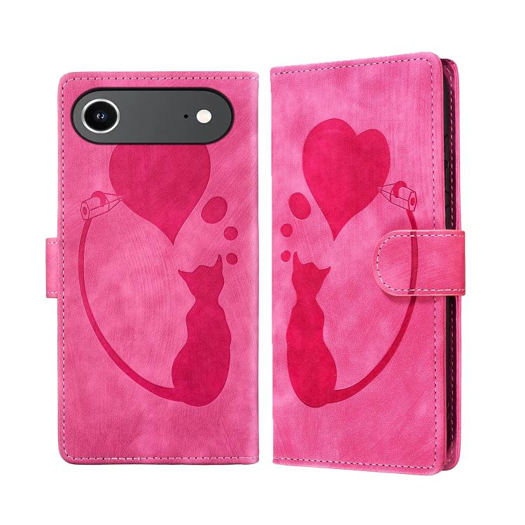 For iPhone Air Pen Heart Cat Embossed Leather Phone Case(Pink) - iPhone Air Cases by buy2fix | Online Shopping UK | buy2fix