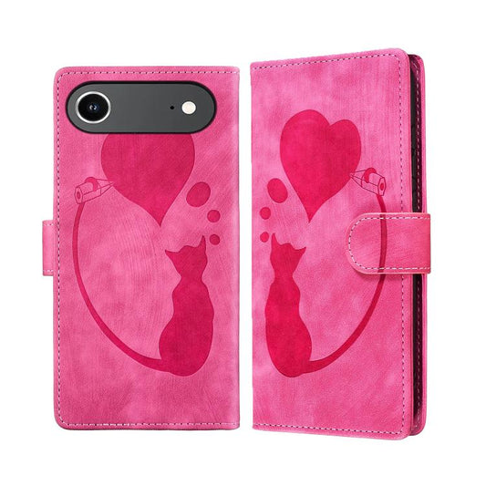 For iPhone Air Pen Heart Cat Embossed Leather Phone Case(Pink) - iPhone Air Cases by buy2fix | Online Shopping UK | buy2fix