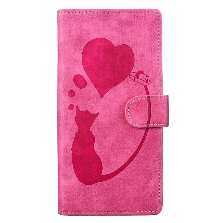 For iPhone Air Pen Heart Cat Embossed Leather Phone Case(Pink) - iPhone Air Cases by buy2fix | Online Shopping UK | buy2fix