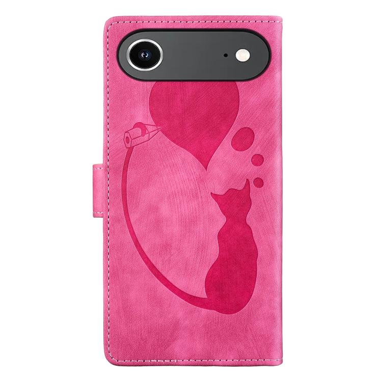 For iPhone Air Pen Heart Cat Embossed Leather Phone Case(Pink) - iPhone Air Cases by buy2fix | Online Shopping UK | buy2fix