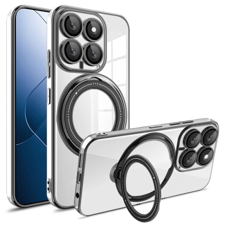 For Xiaomi 14 Pro Electroplating MagSafe 360 Degree Rotation Holder Shockproof Phone Case(Black) - 14 Pro Cases by buy2fix | Online Shopping UK | buy2fix