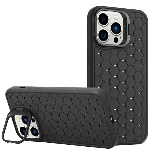 For iPhone 16 Pro Max Honeycomb Radiating Lens Holder TPU Phone Case(Black) by buy2fix