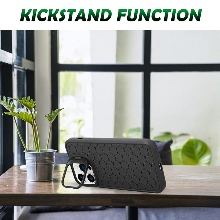 For iPhone 16 Pro Max Honeycomb Radiating Lens Holder TPU Phone Case(Black) by buy2fix