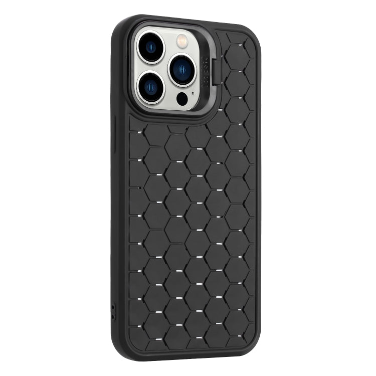 For iPhone 16 Pro Max Honeycomb Radiating Lens Holder TPU Phone Case(Black) by buy2fix