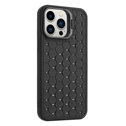 For iPhone 16 Pro Max Honeycomb Radiating Lens Holder TPU Phone Case(Black) by buy2fix