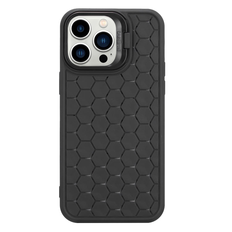 For iPhone 16 Pro Max Honeycomb Radiating Lens Holder TPU Phone Case(Black) by buy2fix