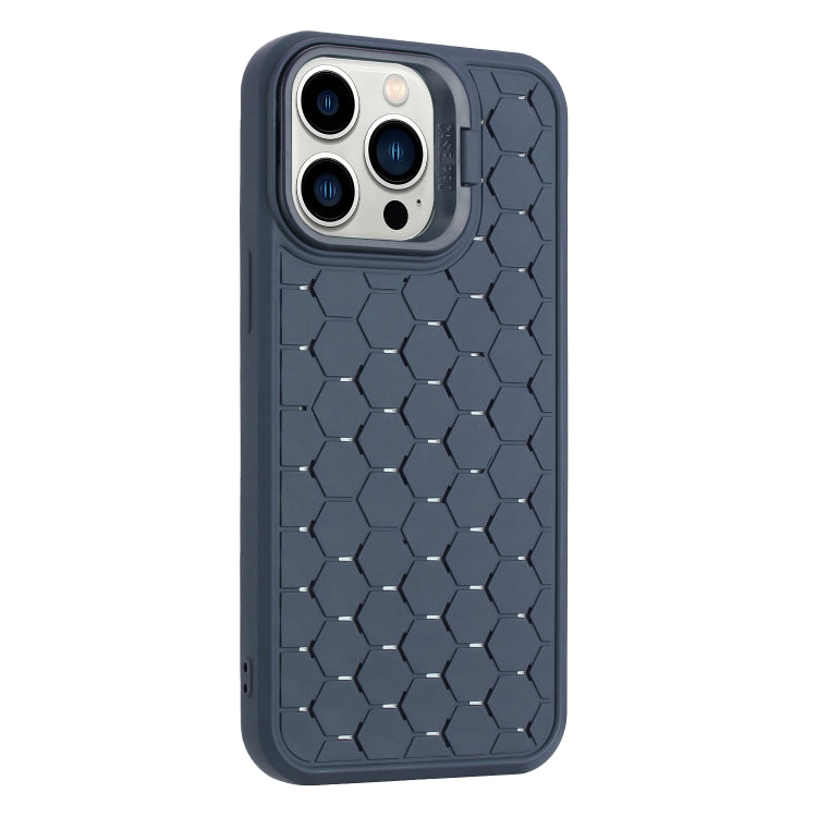 For iPhone 16 Pro Honeycomb Radiating Lens Holder TPU Phone Case(Blue) by buy2fix