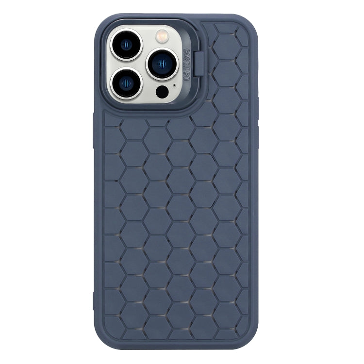 For iPhone 16 Pro Honeycomb Radiating Lens Holder TPU Phone Case(Blue) by buy2fix