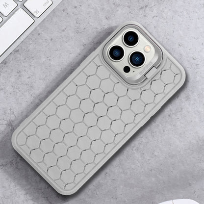 For iPhone 16 Pro Max Honeycomb Radiating Holder TPU Phone Case with Lanyard(Grey) by buy2fix