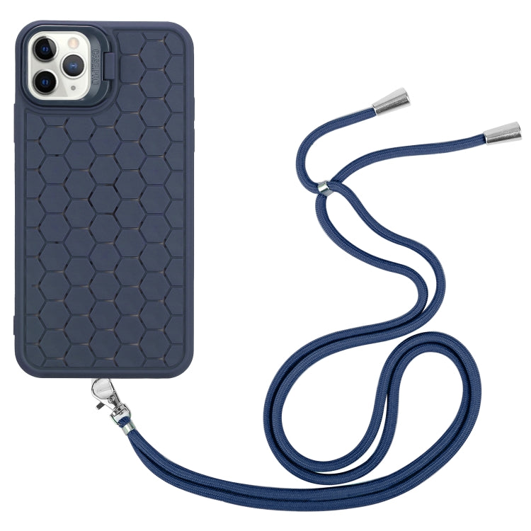 For iPhone 16 Pro Max Honeycomb Radiating Holder TPU Phone Case with Lanyard(Blue) by buy2fix