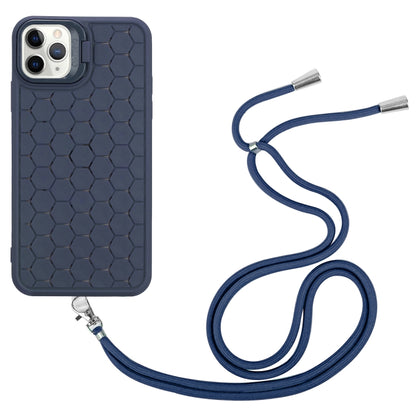 For iPhone 16 Pro Max Honeycomb Radiating Holder TPU Phone Case with Lanyard(Blue) by buy2fix