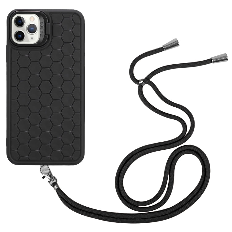 For iPhone 16 Pro Honeycomb Radiating Holder TPU Phone Case with Lanyard(Black) by buy2fix