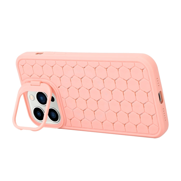 For iPhone 16 Pro Honeycomb Radiating Holder TPU Phone Case with Lanyard(Pink) by buy2fix