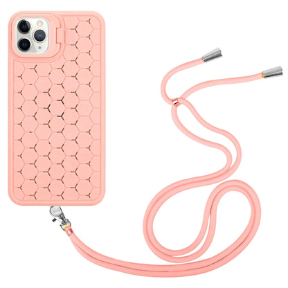 For iPhone 16 Pro Honeycomb Radiating Holder TPU Phone Case with Lanyard(Pink) by buy2fix