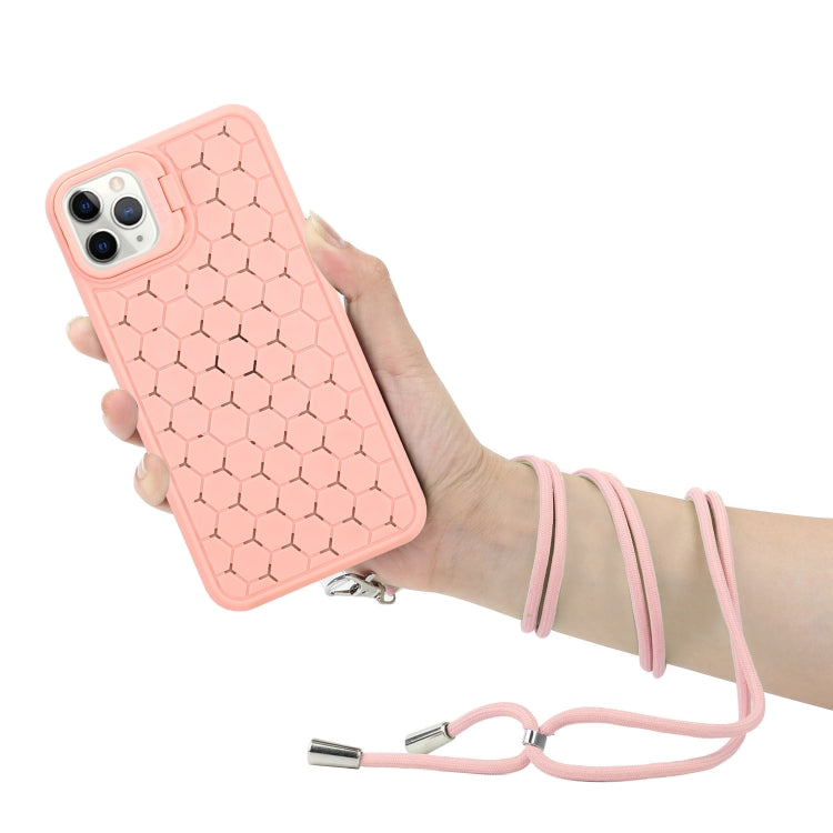 For iPhone 16 Pro Honeycomb Radiating Holder TPU Phone Case with Lanyard(Pink) by buy2fix