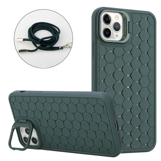 For iPhone 16 Pro Honeycomb Radiating Holder TPU Phone Case with Lanyard(Green) by buy2fix
