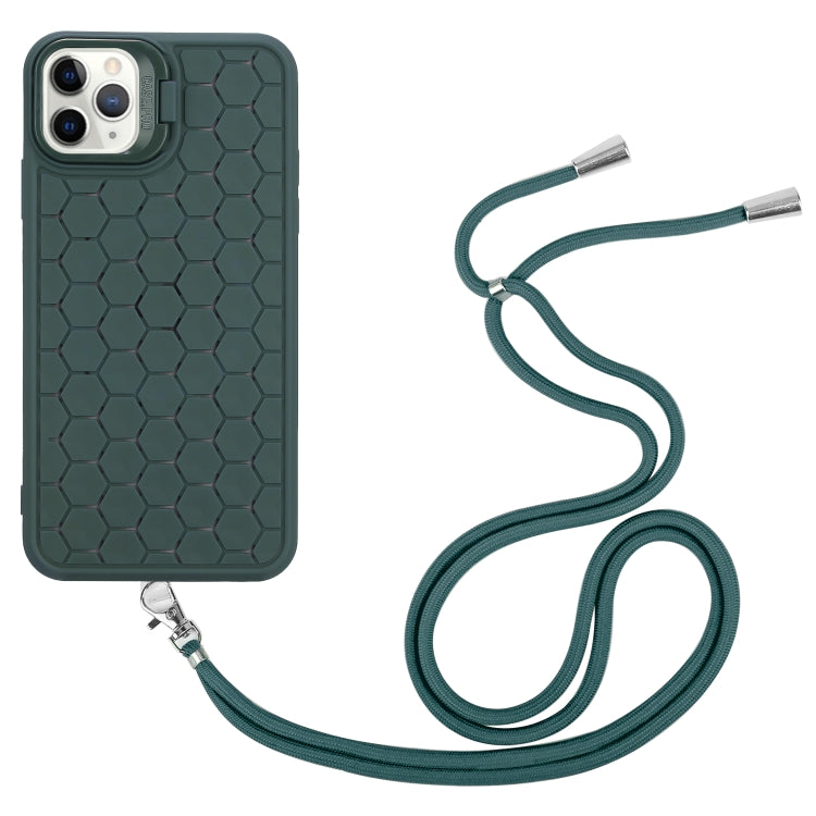 For iPhone 16 Pro Honeycomb Radiating Holder TPU Phone Case with Lanyard(Green) by buy2fix