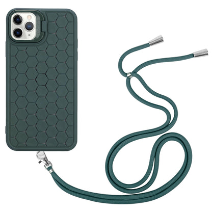 For iPhone 16 Pro Honeycomb Radiating Holder TPU Phone Case with Lanyard(Green) by buy2fix