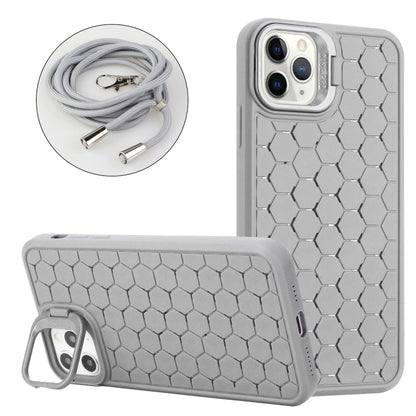 For iPhone 16 Pro Honeycomb Radiating Holder TPU Phone Case with Lanyard(Grey) by buy2fix