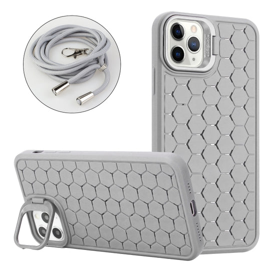 For iPhone 16 Pro Honeycomb Radiating Holder TPU Phone Case with Lanyard(Grey) by buy2fix
