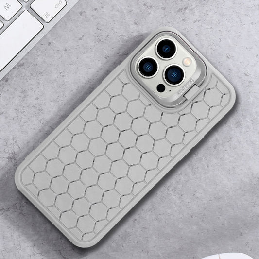 For iPhone 16 Pro Honeycomb Radiating Holder TPU Phone Case with Lanyard(Grey) by buy2fix