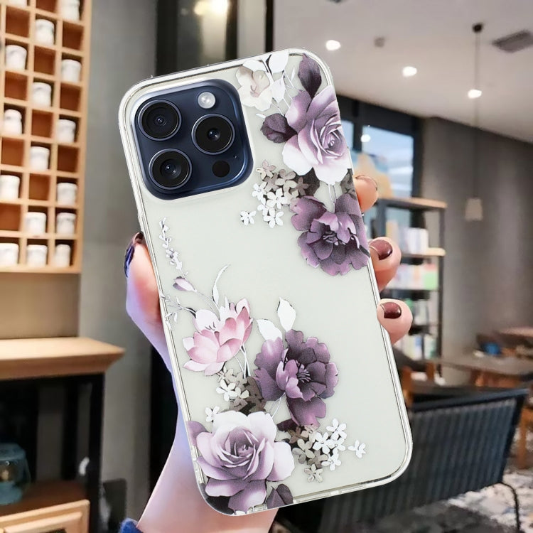 For iPhone 16 Pro Max Colorful Painting Pattern TPU Phone Case(Peony) by buy2fix