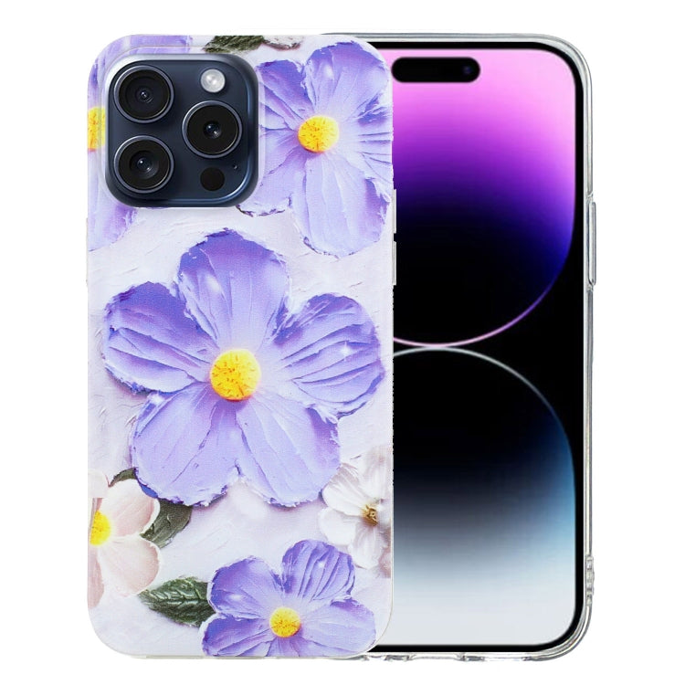 For iPhone 16 Pro Max Colorful Painting Pattern TPU Phone Case(Purple Flowers) by buy2fix