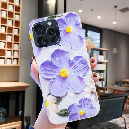 For iPhone 16 Pro Max Colorful Painting Pattern TPU Phone Case(Purple Flowers) by buy2fix