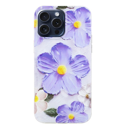 For iPhone 16 Pro Max Colorful Painting Pattern TPU Phone Case(Purple Flowers) by buy2fix