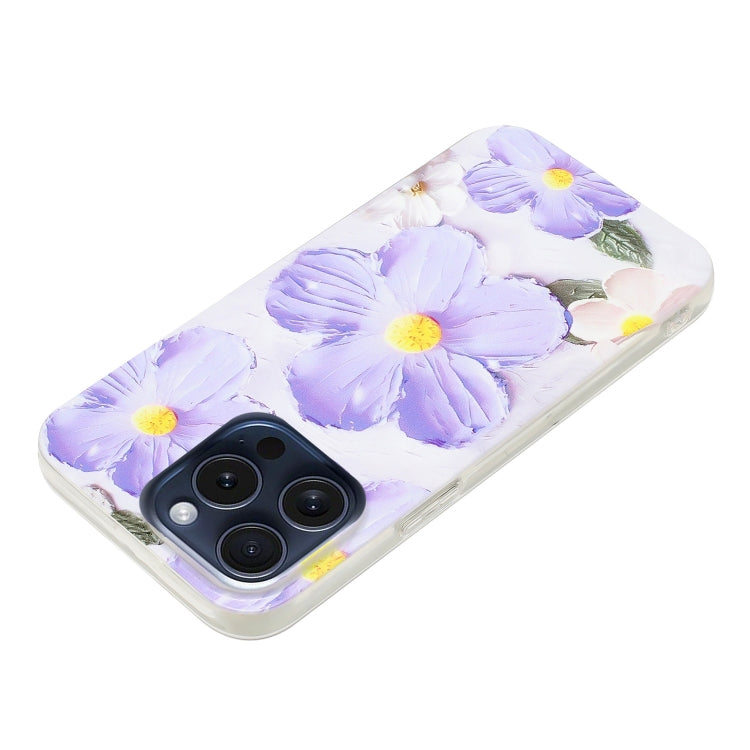 For iPhone 16 Pro Max Colorful Painting Pattern TPU Phone Case(Purple Flowers) by buy2fix