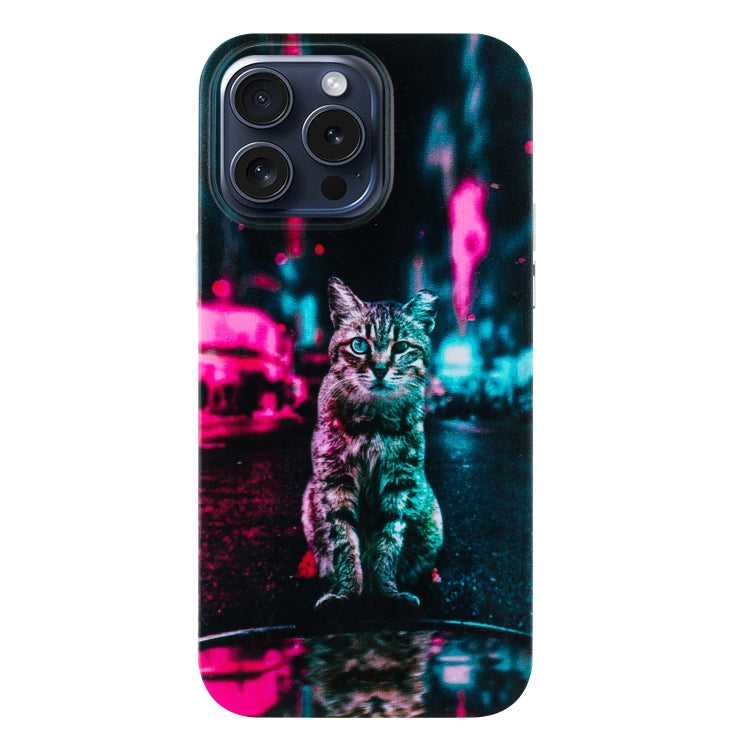 For iPhone 16 Pro Max Colorful Painting Pattern TPU Phone Case(Traffic Light Cat) by buy2fix
