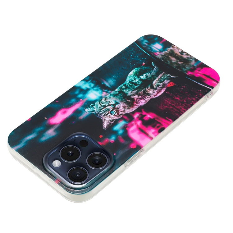 For iPhone 16 Pro Max Colorful Painting Pattern TPU Phone Case(Traffic Light Cat) by buy2fix