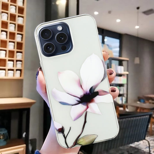 For iPhone 16 Pro Max Colorful Painting Pattern TPU Phone Case(White Flowers) by buy2fix