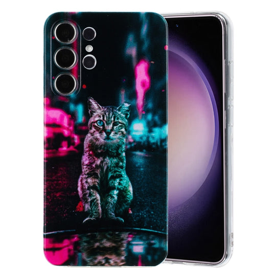 For Samsung Galaxy S23 Ultra 5G Colorful Painting Pattern TPU Phone Case(Traffic Light Cat)