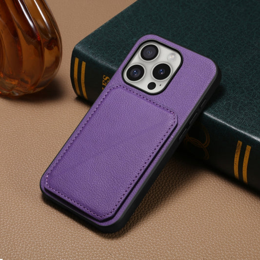 For iPhone 16 Pro D04 Calf Texture Dual Card Slot Holder Phone Case(Purple) by buy2fix