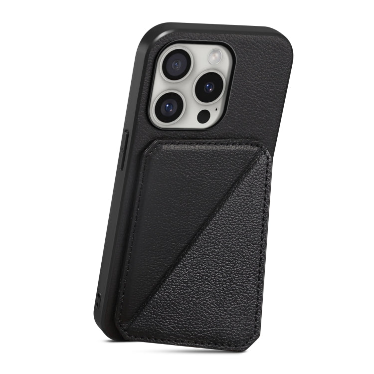 For iPhone 16 Pro Max D04 Calf Texture Dual Card Slot Holder Phone Case(Black) by buy2fix