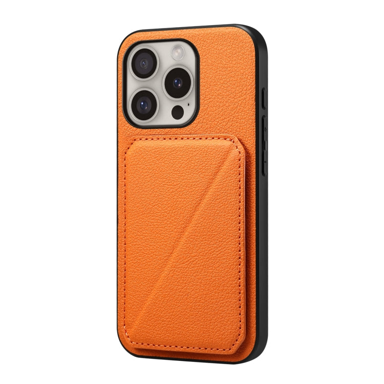 For iPhone 16 Pro Max D04 Calf Texture Dual Card Slot Holder Phone Case(Orange) by buy2fix