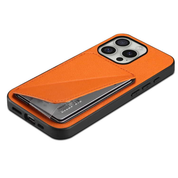 For iPhone 16 Pro Max D04 Calf Texture Dual Card Slot Holder Phone Case(Orange) by buy2fix