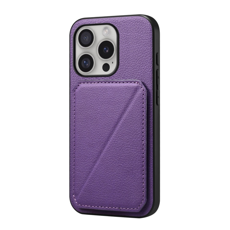 For iPhone 16 Pro Max D04 Calf Texture Dual Card Slot Holder Phone Case(Purple) by buy2fix