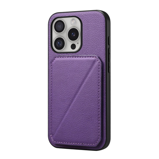 For iPhone 16 Pro Max D04 Calf Texture Dual Card Slot Holder Phone Case(Purple) by buy2fix