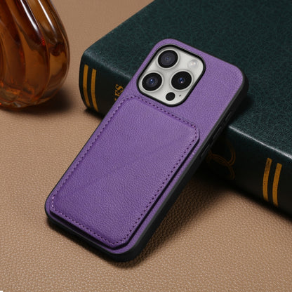 For iPhone 16 Pro Max D04 Calf Texture Dual Card Slot Holder Phone Case(Purple) by buy2fix