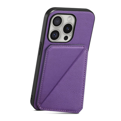 For iPhone 16 Pro Max D04 Calf Texture Dual Card Slot Holder Phone Case(Purple) by buy2fix