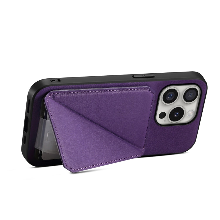 For iPhone 16 Pro Max D04 Calf Texture Dual Card Slot Holder Phone Case(Purple) by buy2fix
